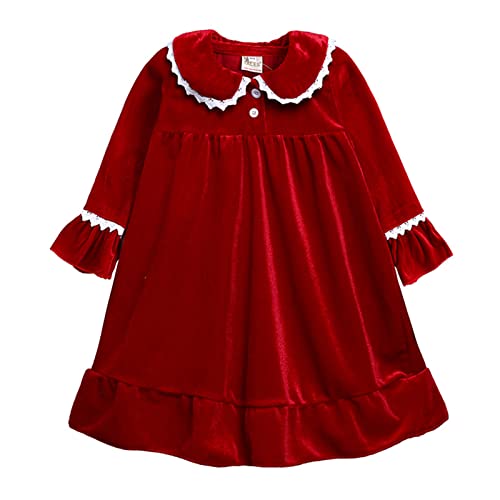 Christmas Fashion Velvet 𝐍ightgown Dress for Toddler Girls Princess Casual Dress Lace Long Sleeve (C, 2-3 Years)
