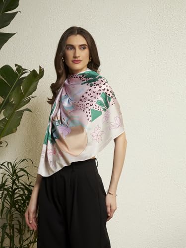 Image of Ravaiyaa - Attitude is everything Women Silk Digital Print Large Square Scarf Breathable Lightweight Neckerchief Printed Headscarf 40 inch x 40 inch Inch