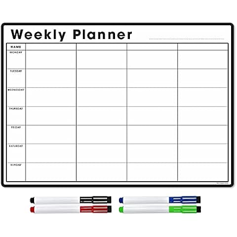TMS A3 Magnetic Weekly Planner Whiteboard for Fridge | Dry Wipe Meal Planner, Calendar or Memo Board | Plan Family or Business Tasks | Dry Erase To Do List Magnet | with 4 Dry Erase Pens [30 x 42cm] Cover