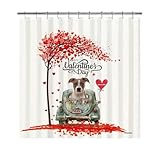 GABSHAIM Happy Valentine's Day Shower Curtain Custom Puppy American Staffordshire Terrier Dog Name Shower Curtain Cute Pet in A Car with Ballon Pattern Curtains Bathroom Decor 72x72 Inches Style 2