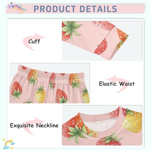 Pajama Sets Long Sleeve Strawberry Pink Background Soft Comfy Sleepwear 2 Piece PJS 3-8T4