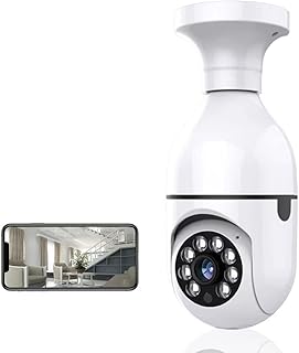 Eaula Videns Light Bulb Camera 1080P, PTZ WiFi 360 Degree E27 Panoramic IP Camera,Outdoor Indoor 360 PTZ Bulb Security Camera Night Vision, Motion Detection,WiFi, APP Access, Waterproof (white)