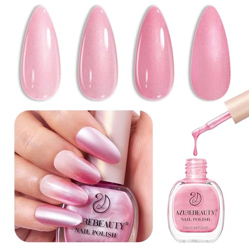 AZUREBEAUTY Shimmery Rose Pink Nail Polish – Quick Dry, Long-Lasting, Natural Shine Glossy Finish for DIY Manicure & Nail Art, Salon Quality, 10ml for Women