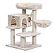 FEANDREA Tiragraffi, Albero per Gatti con Piazzola XXL in Peluche, Ampia Casetta e Cuccia Rotonda, unità Mobile, Spesse Colonne Completamente Rivestite in Corda Sisal, Stabile, Beige PCT01M