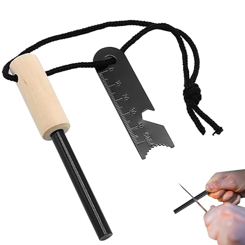 WOLMIK Survival Fire Steel – Flint Striker Steel Fire Starter Kit, Magnesium Ferrocium Rod Firesteel with Scale Scraper & Whistle, Outdoor Emergency Survival Tool for Travelling, Camping, Hiking