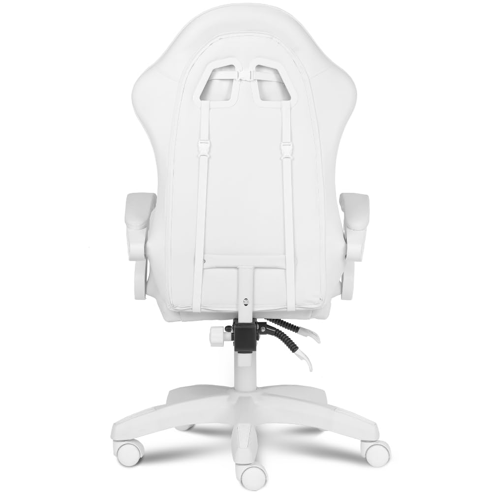Apollo Chaise Gaming Ergonomique Similicuir Noir avec Dossier Réglable 90-135°, Accoudoirs, Soutiens Lombaire et Cervical, Pivotement 360°, Confort Durable et Abordable, Blanc