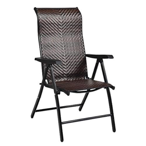 Klappstuhl Polyrattan, Gartenstuhl mit 5-Fach Verstellbarer Rückenlehne, Hochlehner Balkonstuhl, wetterfester klappbarer Terrassenstuhl für Garten, Balkon, Terrasse, Braun