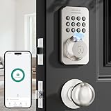 Ulecoce Fingerprint Keypad Deadbolt with Handle Set, Keyless Entry Door Lock, Door Locks for Front Door Lock Set, App Control, Auto Locking, Easy to Install, Satin Nickel