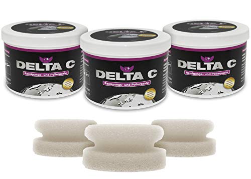 KABITEC DELTA C Reinigungs- & Polierpaste mit Applikations-Schwamm 3er-Vorteilspack (3x 750g), Reinigungspaste Putzstein Metallreiniger Edelstahlreiniger Ceranfeldreiniger