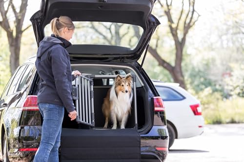 TRIXIE Hunde-Transportbox Aluminium in graphit – M: 55 × 61 × 74 cm, stabile und geräuscharme Hundebox mit abgeschrägten Seiten, Sicherheitsverschluss & rutschfester Liegematte – 39337