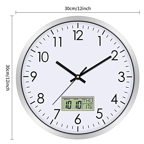 Lumuasky Digital Wall Clock With Date, Month, Day Of Week And Temperature, 12 Inch Silent Non-Ticking Battery Operated Analog Clock For Living Room Bedroom Kitchen Classroom Office Home School #TOP1
