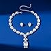 Jnncocier Fashion Silver Bridal Teardrop Crystal Necklace Earrings Set Square Necklace Pendant Crystal Wedding Jewelry for Women Exaggeration Halloween Choker Necklace Earrings Set for Women (Silver)