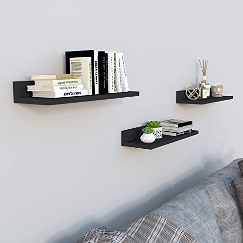 Henor, Set mit 3 Wandregalen aus Holz, 55 x 17 x 7,5 cm. Graphit Cover