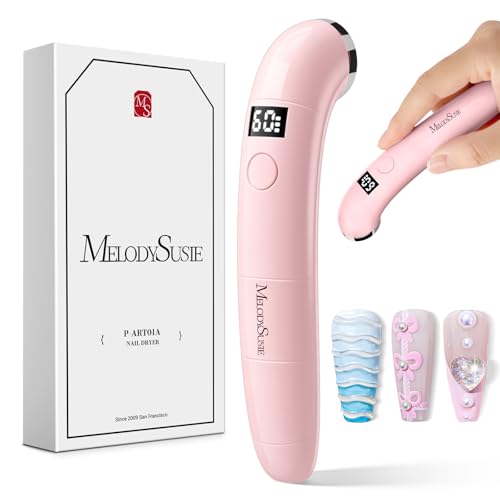 MelodySusie Ergonomic Handheld Cordless UV Nail Lamp with LCD Display & 2 Timers, P-Art01A Rechargeable Mini UV LED Light Flash Cures All Soft Gels, Especially Rhinestone Glue & Liner Gel Pink
