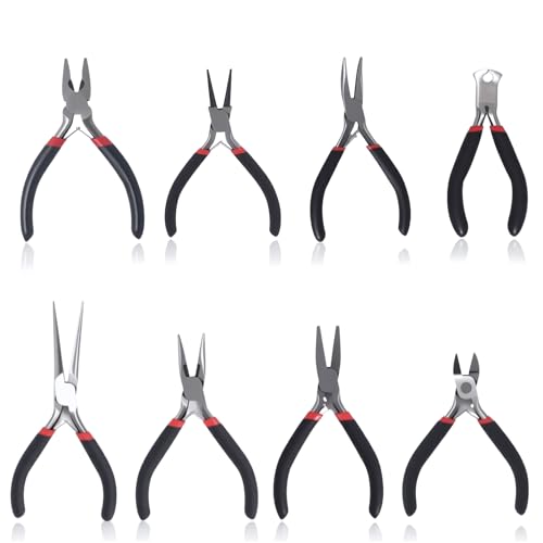Pmueuff 8 Stück Schmuckzangen Set, Mini Zangen Set mit Tasche, Modellbau Zange,Feinmechaniker Zangen Set für Die Herstellung Von Schmuck, Heimwerker, Profis, Diy, Reparaturen