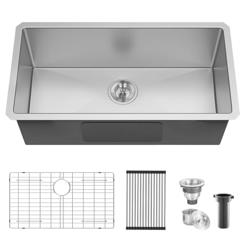Ufaucet 30 x 16.5 x 8 Undermount Kitchen Sink 30 Inch Under Mount Brushed Nickel RV Laundry Utility Undermount 16 Gauge Stainless Steel 8 Deep Single Bowl Small Kitchen Laundry Narrow Sink