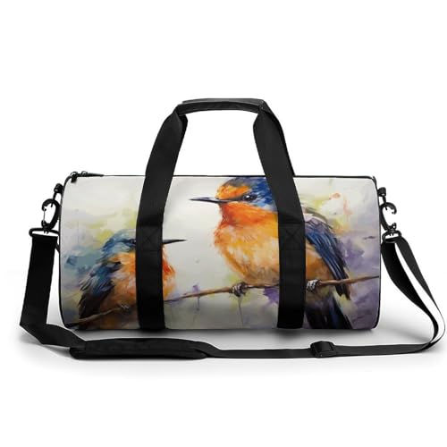 Duffel Bag for Men Women Gym Bag Oil Painting Bird Travel Duffel Bag Waterproof Overnight Bag for Sports Workout