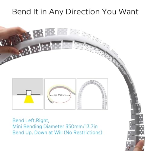Image of Spotless Plaster in Recessed Flexible Drywall LED Channel Fully Bendable LED Aluminum Profile Track for Custom LED Strip Lighting Solutions, 3.28ft x 3 Pcs (P5615 Inside width 12.5mm /0.5 inch inch), Silver