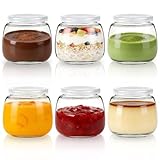 MEETOZ 6 bottiglie di vetro da 300 ml, per budino, yogurt, con coperchio in plastica, piccole bottiglie di vetro per la preparazione di yogurt, budino, latte, gelatina