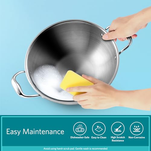 Image of VAYA Hautechef Triply Stainless Steel Kadhai with Glass Lid, 28cm, 4.5L, Induction & Gastop Compatible, Heavy-Bottom Kadhai for Deep Frying & Cooking, 100% Pure & Toxin-Free