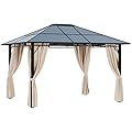 Outsunny 10' x 12' Hardtop Gazebo Canopy with Polycarbonate Roof, Aluminum Frame, Permanent Pavilion Outdoor Gazebo with Netting, for Patio, Garden, Backyard, Deck, Lawn