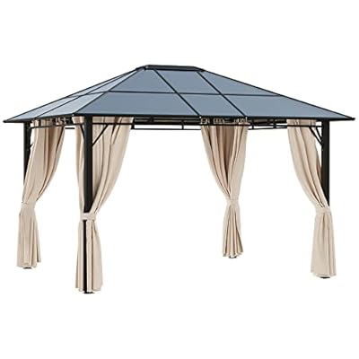 Outsunny 10' x 12' Hardtop Gazebo Canopy with Polycarbonate Roof, Aluminum Frame, Permanent Pavilion Outdoor Gazebo with Netting, for Patio, Garden, Backyard, Deck, Lawn