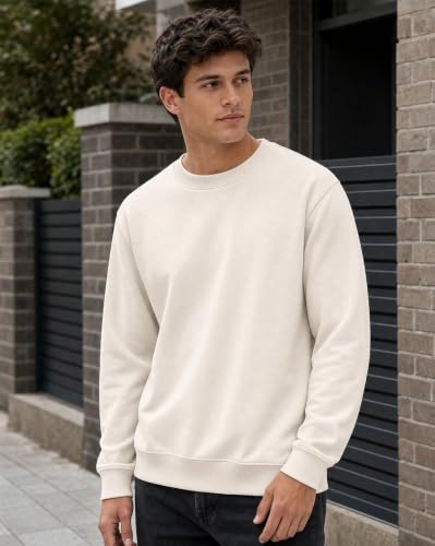 Image of Nobero Sweatshirts for Man Stylish | 280 GSM Rich Cotton Fleece Solid Regular Fit Full Sleeve Sweatshirt for Men | Stylish Casual Wear Winter Crew Neck Sweatshirt for Men