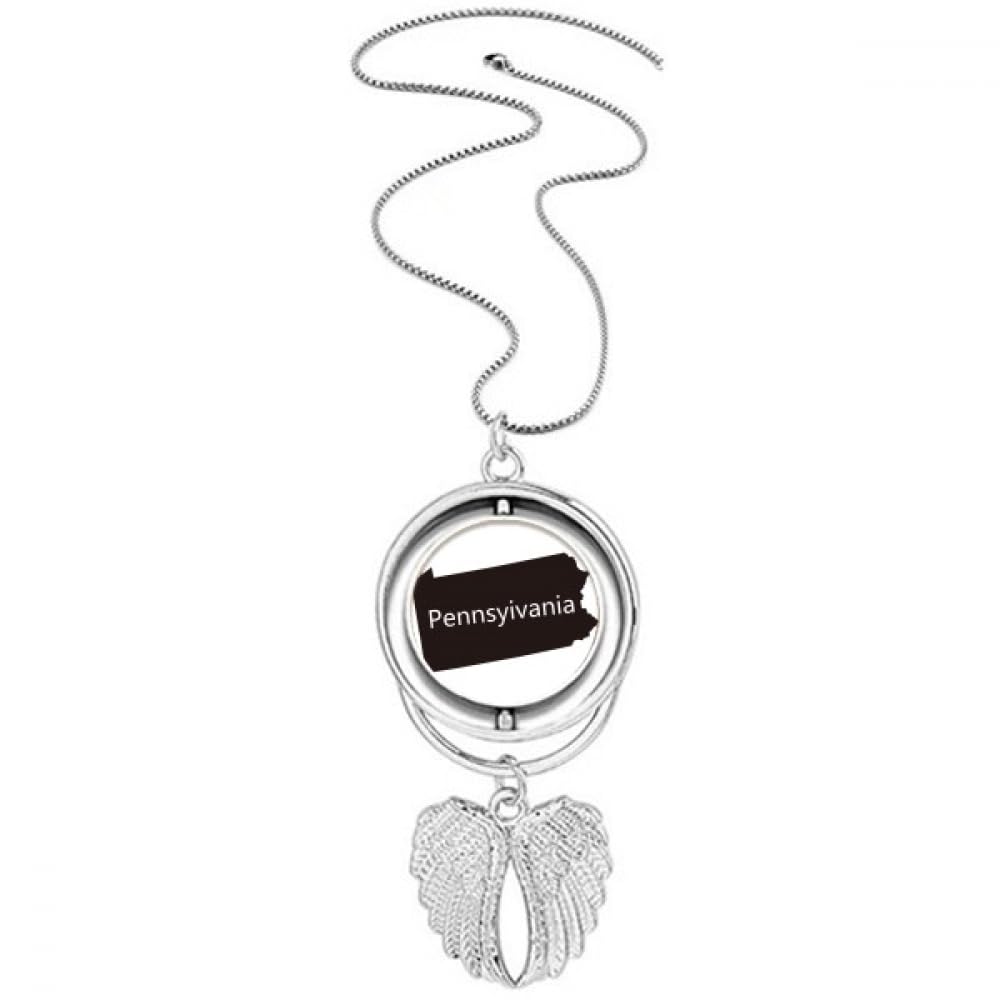 Collier carte Pennsylvanie à médaillon ailes d'ange rotatives cinétiques - 4