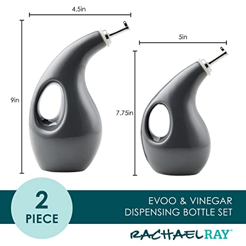 Rachael Ray Serveware Ceramic EVOO Oil and Vinegar Dispensing Bottle Set, 2 Piece, Gray by Rachael Ray - Image 2