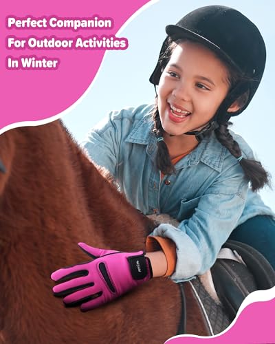 image for FitsT4 Sports Kids Horse Riding Gloves Winter Equestrian Gloves Girls 