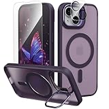 IDweel Funda para iPhone 14 Plus con protector de pantalla y protector de lente de cámara, compatible con MagSafe, soporte de cámara integrado, parte trasera dura magnética, borde suave, cubierta