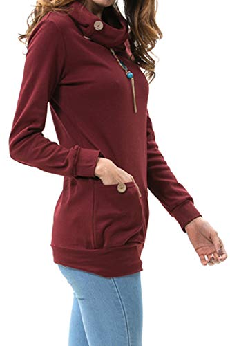 levaca Womens Clothing Long Sleeve Tunic Fashion Slimming Shirts Tops Wine XL