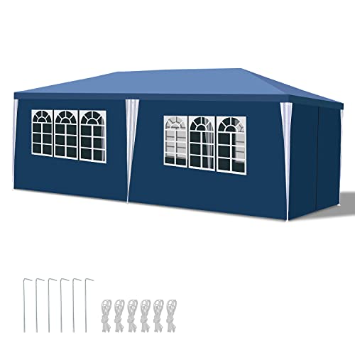 Joparri Garten pavillon 3x6m Gartenpavillon mit 6 Seitenwänden und Fenstern Stabil UV-Schutz Wasserdicht Party Pavillon Faltbar Gartenzelt Partyzelt, für Freien, Garten, Party, Hochzeit, Blau