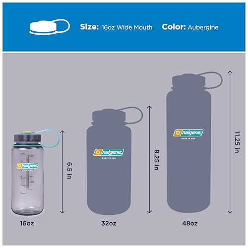 Image of Nalgene 16 oz Wide Mouth Water Bottle | Slim Cup Holder Size, BPA-Free, Durable & Leak Proof, Lightweight Travel Bottle, Aubergine