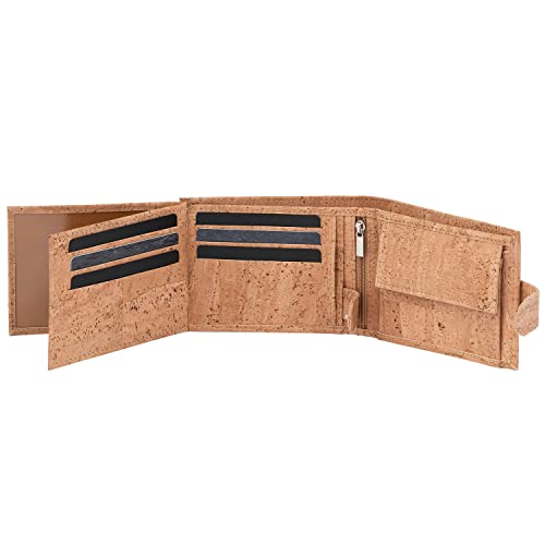 Simaru Kork Geldbeutel, Unisex Geldbörse mit RFID-Schutz, Portemonnaie für 11+Cards, Scheine & Münzen, ausklappbar, Sichtfenster & nachhaltig Cover