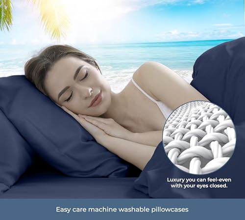 Image of ROYALE LINENS 100% Organic Cotton Percale Pillowcases Set of 2 - Standard Size Percale Pillowcase - Standard Set of 2 Pillow Cover - Breathable, Cool & Crisp Navy Pillow Cases (20 inchx26 inch, Navy)