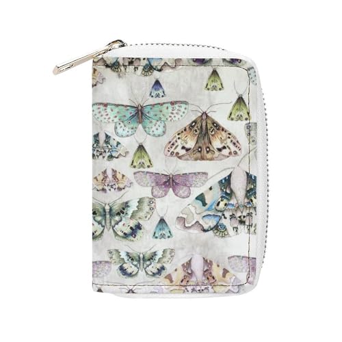 Image of Moths Credit Card Holder Wallet with 20 Card Slots Small Leather Card Case Wallet with Zipped
