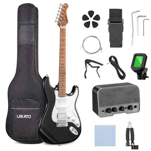 LEKATO Electric Guitar Kit Beginner 39 Inch Full Size Solid Body Guitar HSS for Starter Roasted...