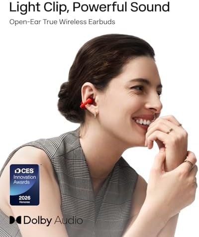 SHOKZ OpenDots One - Open-Ear Headphones - Wireless Bluetooth Earbuds with Microphone - Secure, Lightweight, Clip-On Fit - Premium Dolby Audio - Water Resistant - Fast Charging - Up to 40 hrs Playtime