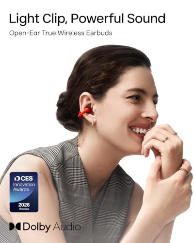 SHOKZ OpenDots One - Open-Ear Headphones - Wireless Bluetooth Earbuds with Microphone - Secure, Lightweight, Clip-On Fit - Premium Dolby Audio - Water Resistant - Fast Charging - Up to 40 hrs Playtime