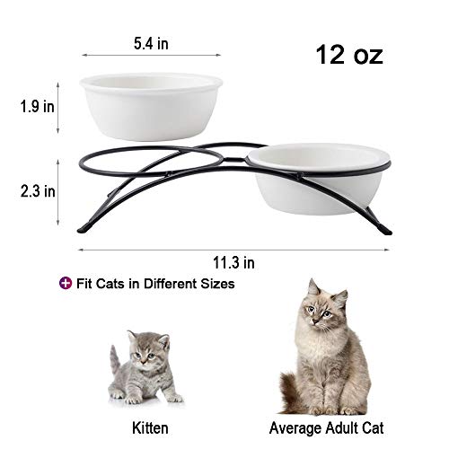 Elevated Cat Bowls, Dog Bowl, Ceramic Raised Cat Food Water Bowl Set with Metal Stand for Indoor Cats Small Dog, Prevent Neck Pain,12 Ounces, Cute Paw Pattern Elevated Cat Bowls, Dog Bowl, Ceramic Raised Cat Food Water Bowl Set with Metal Stand for Indoor Cats Small Dog, Prevent Neck Pain,12 Ounces, Cute Paw Pattern