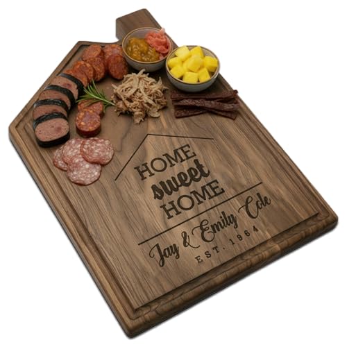 Product Image of the Personalized Cutting Board, Custom Housewarming Gift for New Homeowners, Engraved Home Sweet Home Charcuterie Board, Unique Couple Gift, Handmade Wood Kitchen Décor by Straga (At Home 941)