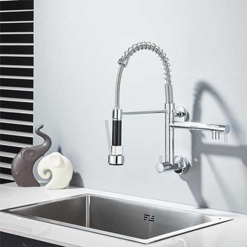 TINICO Torneira de Cozinha Gourmet,Aço Inoxidável Água Fria Única Com Misturador de Extraível,Bicos Duplos Torneira de Parede,Rotação 360,Cromado