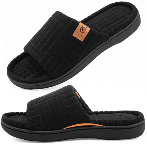 Image of VeraCosy Ladies Open Toe Slippers Soft Terry Cloth Indoor Slip on Women's House Shoes