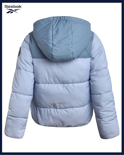 Image of Reebok Girls Heavyweight Poly Taffeta Puffer Jacket with Sherpa Hood | Insulated Quilting Locks in Warmth, Zip-Up Closure, Secure Pockets for Gloves, Cozy Protection for Cold-Weather Play
