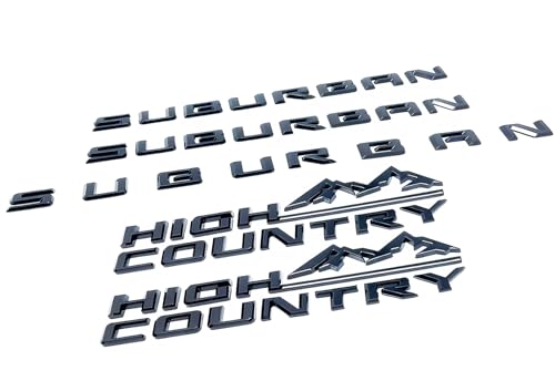 Image of Rear Tailgate Door 3D Letters Emblem Badge Nameplate Replacement for 2021-2024 Suburban High Country 5pcs (Gloss Black)