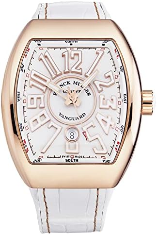 Men&#39;s &#39;Vanguard&#39; Rose Gold White Dial White Rubber/Leather Strap Automatic Watch 45SCWHTWHTGLDSN