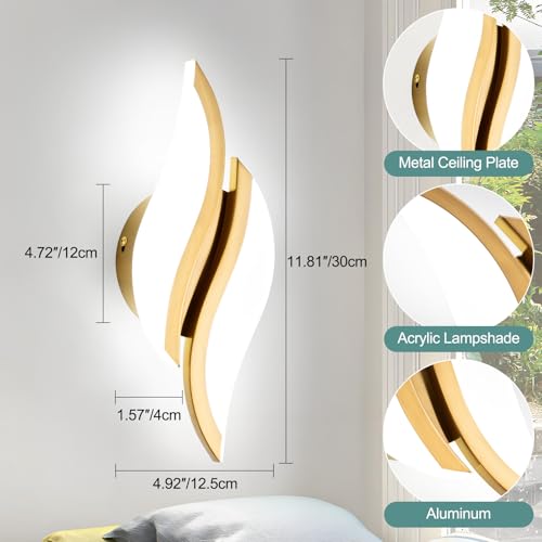 Image of CANEOE 2Packs Modern LED Wall Sconce 6000K Gold Indoor Wall Light Fixtures Acrylic Wall Sconce Lighting for Living Room Bedroom Bedside Bathroom Hallway Stairway Wall Lamp (Gold, 2 Packs, 6000K)