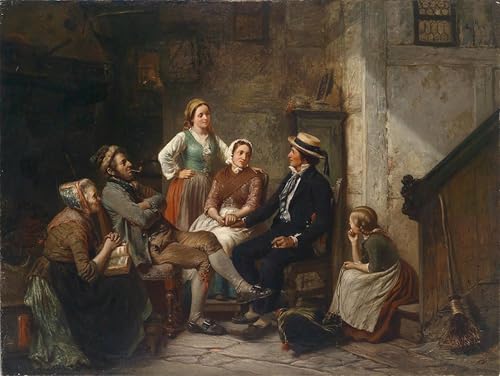 Impression sur toile Carl Wilhelm Hubner 60x90cm, grand tableau vintage pour salon élégant