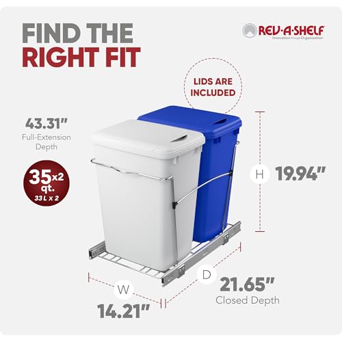Image of Rev-A-Shelf Double Pullout Garbage Trash Cans for Kitchen Cabinets, 35 Qt